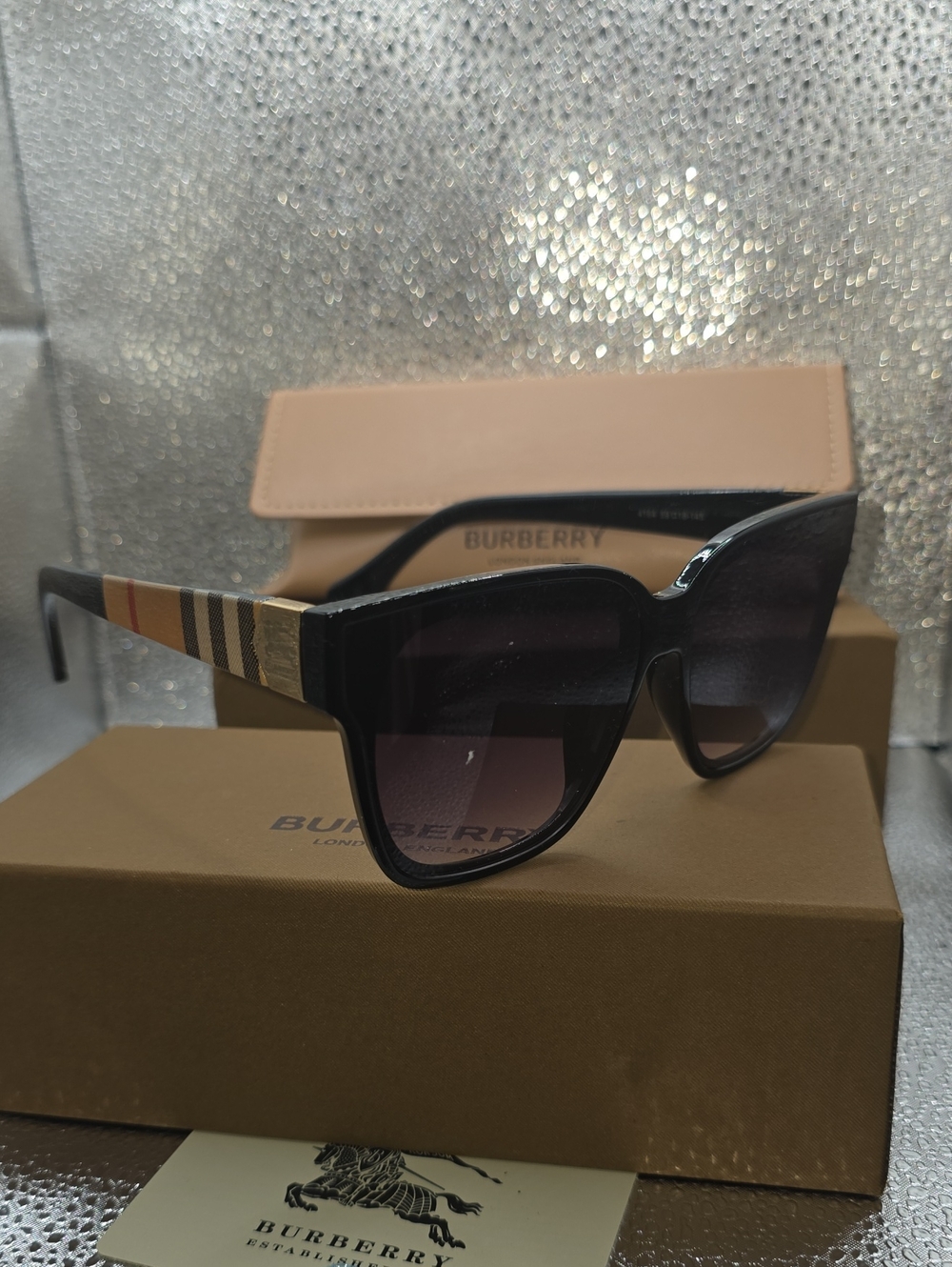 Burberry Black Sunglasses with Signature Check Temples